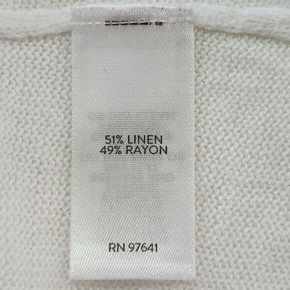 J. Jill Embroidered Knit Tunic Top White Blue Linen Blend short Sleeve Women's L - Picture 7 of 10